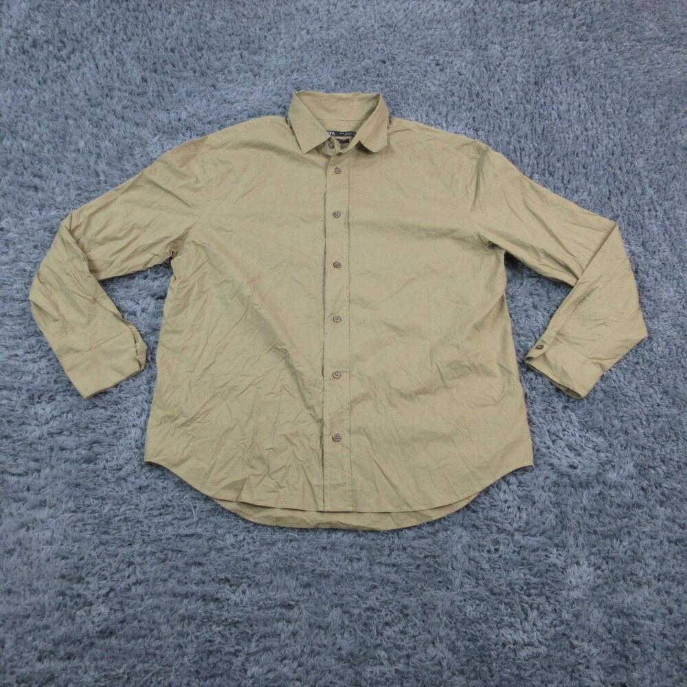 Zara Shirt Mens Medium Green Relaxed Fit Button Long Sleeve Cotton Casual NWT